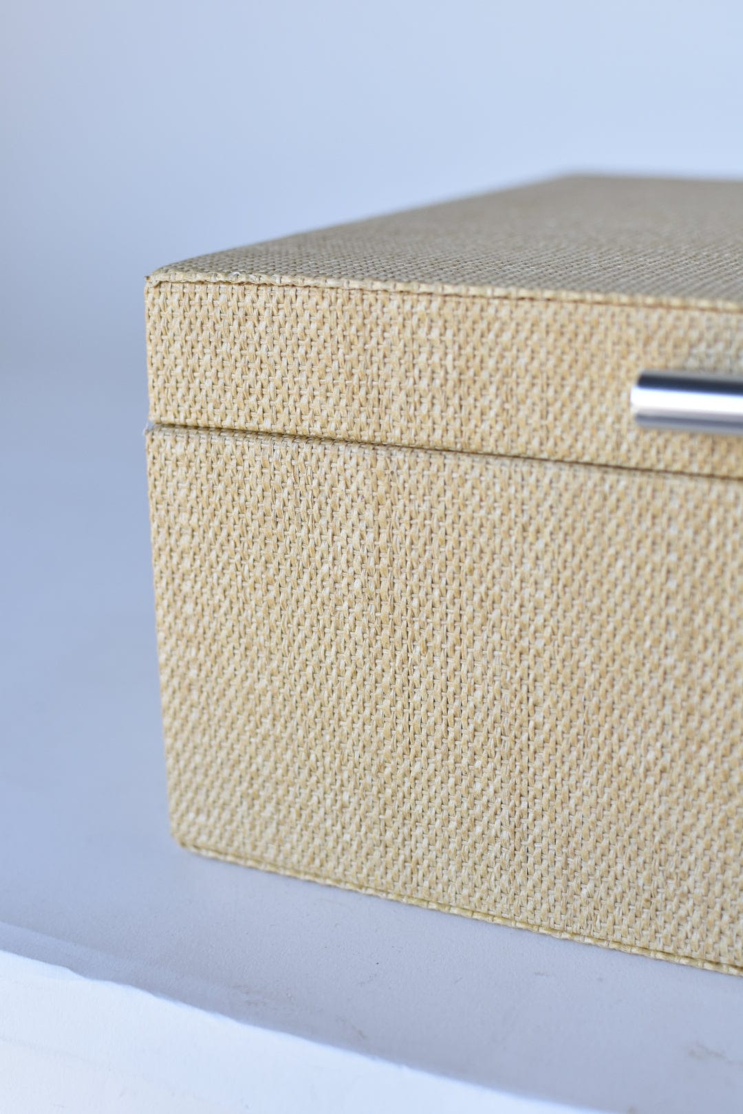 Natural Grasscloth Box with Silver Detail