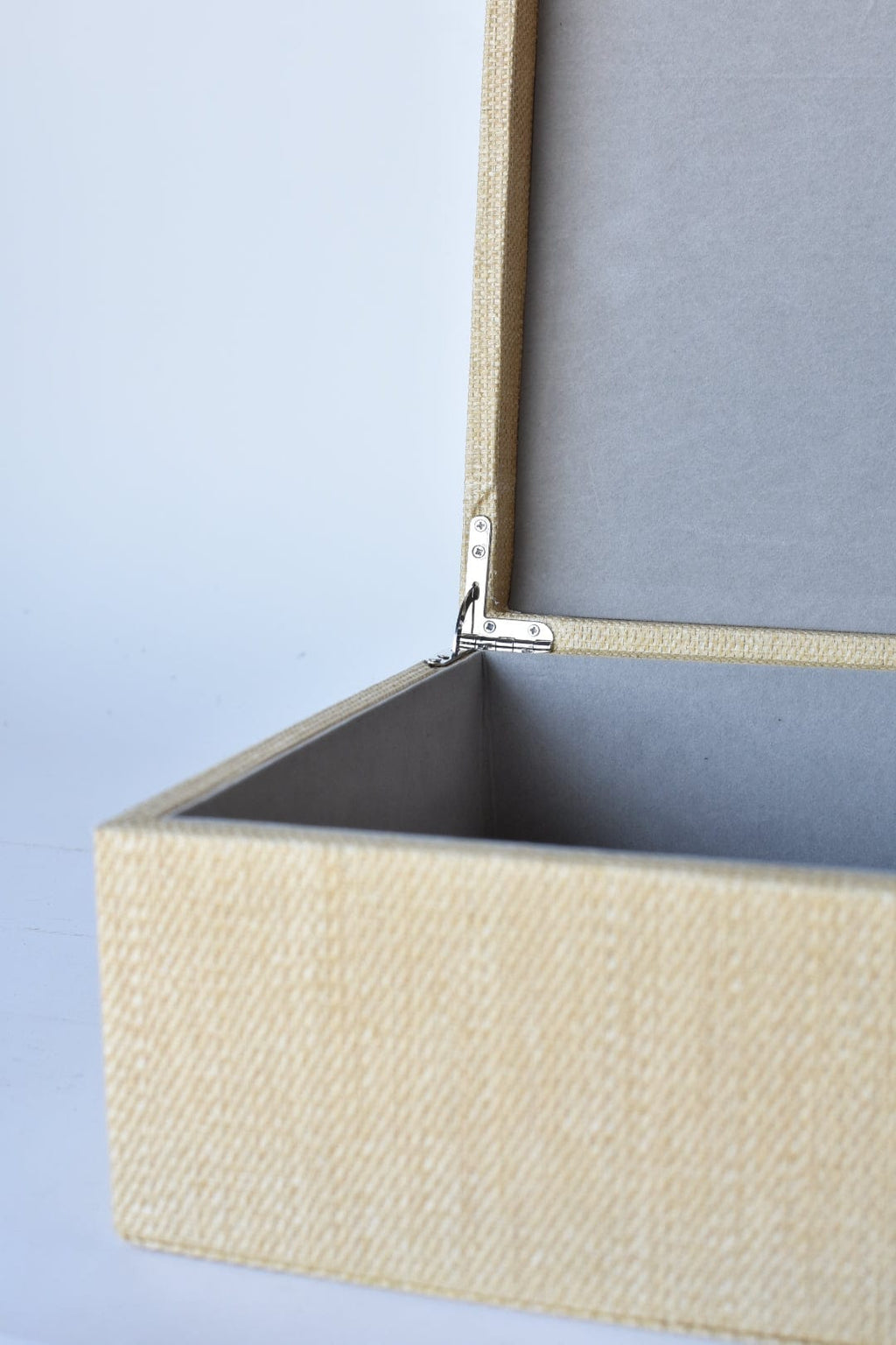 Natural Grasscloth Box with Silver Detail