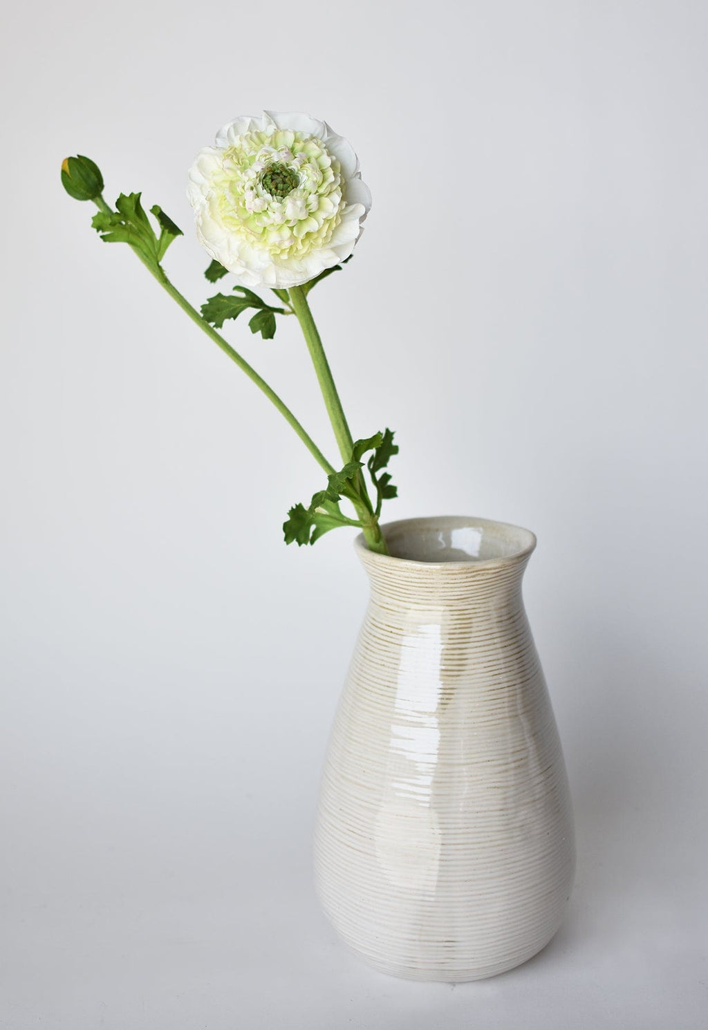 21" Faux Double Ruffled Ranunculus Stem White