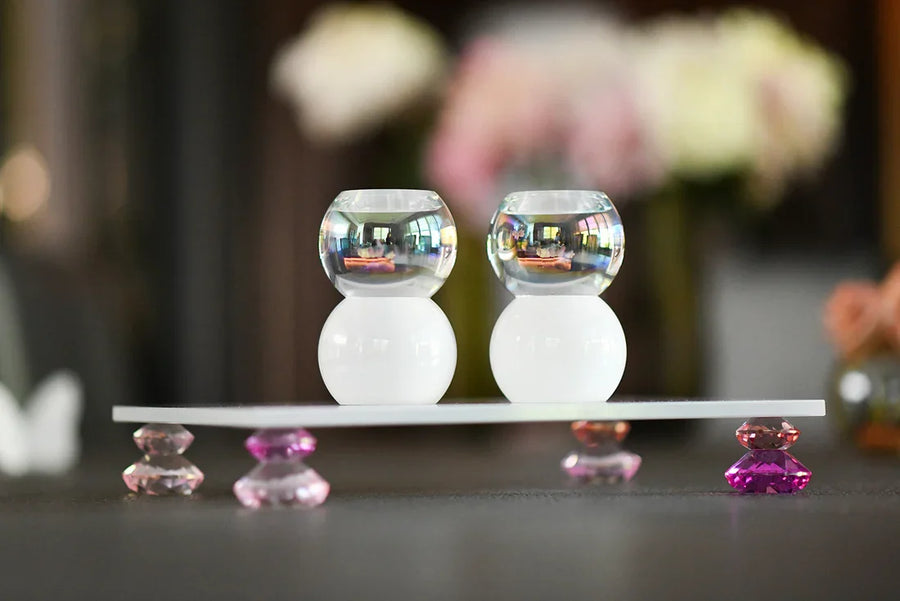 Allison Pearl White & Pink Diamond Tealight Holder