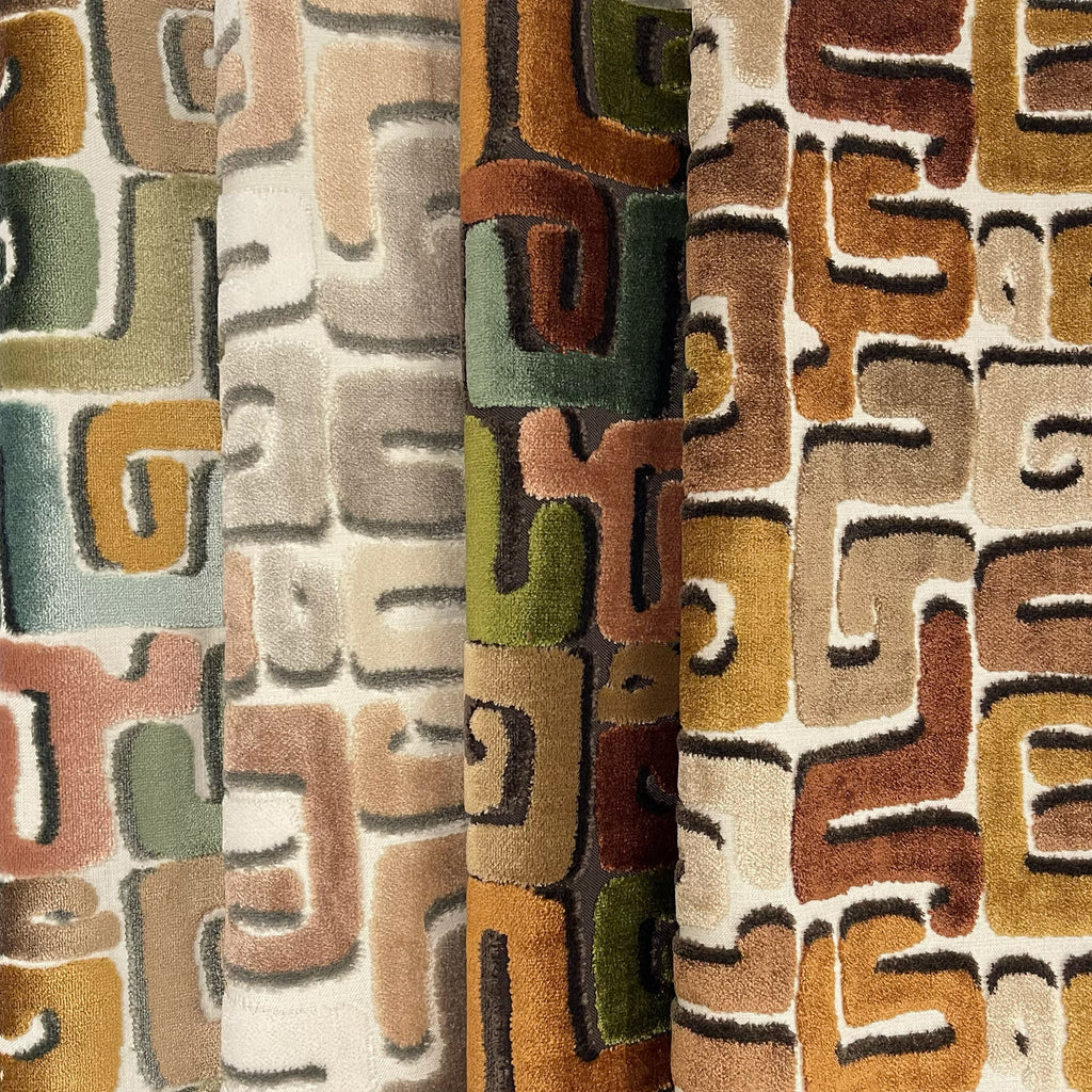 DEKA- GEOMETRIC CUT VELVET UPHOLSTERY FABRIC BY THE YARD