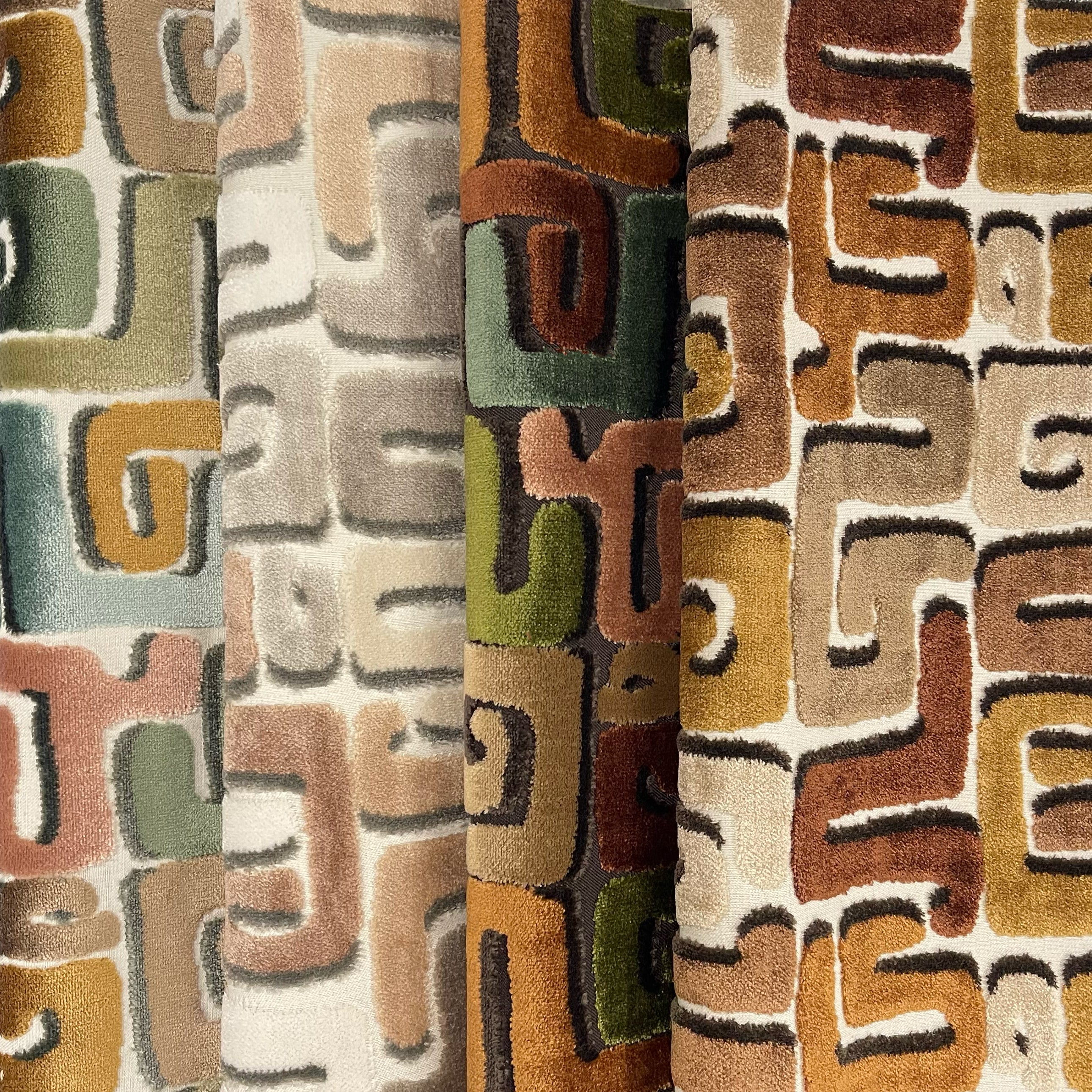DEKA- GEOMETRIC CUT VELVET UPHOLSTERY FABRIC BY THE YARD