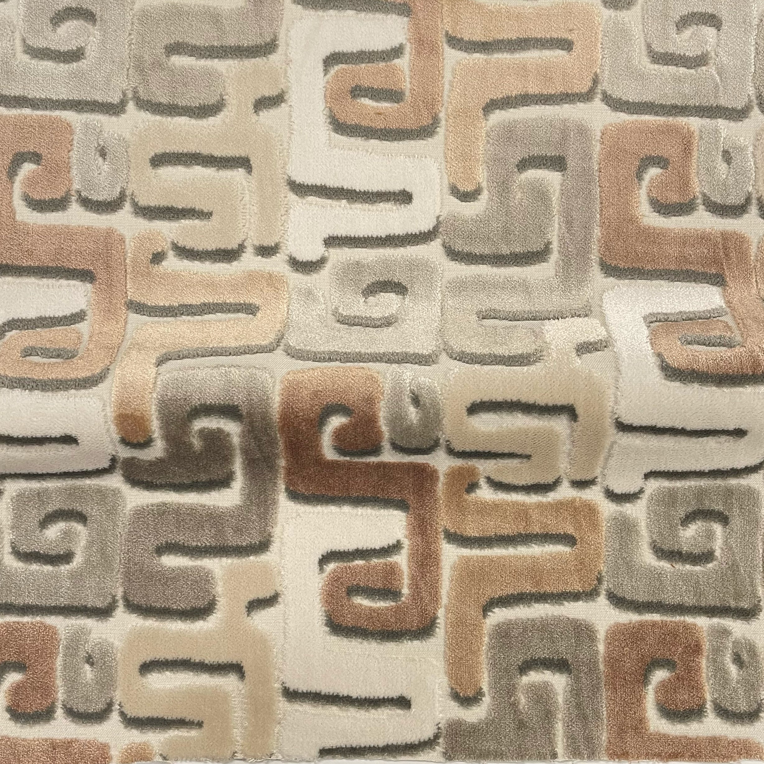 DEKA- GEOMETRIC CUT VELVET UPHOLSTERY FABRIC BY THE YARD