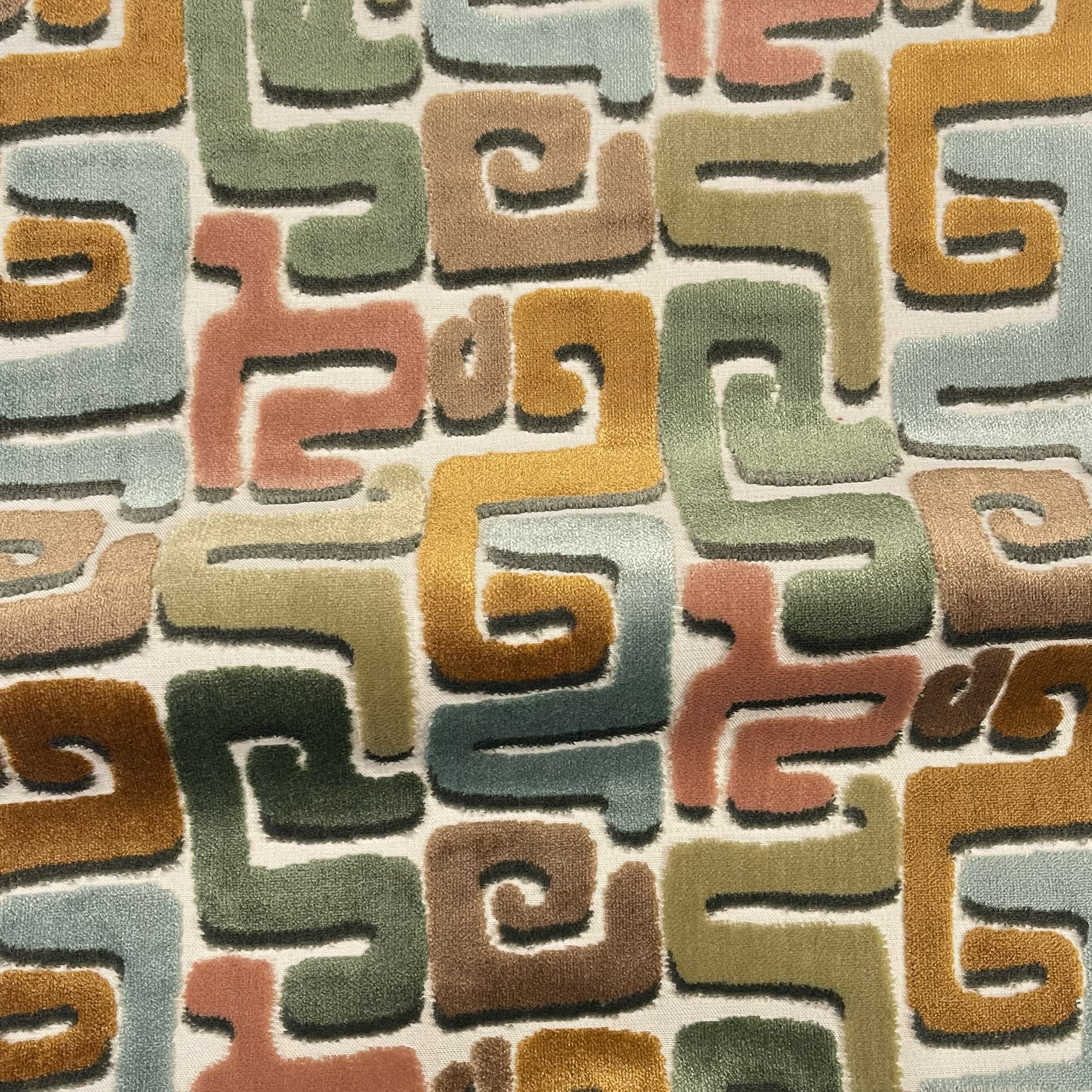 DEKA- GEOMETRIC CUT VELVET UPHOLSTERY FABRIC BY THE YARD