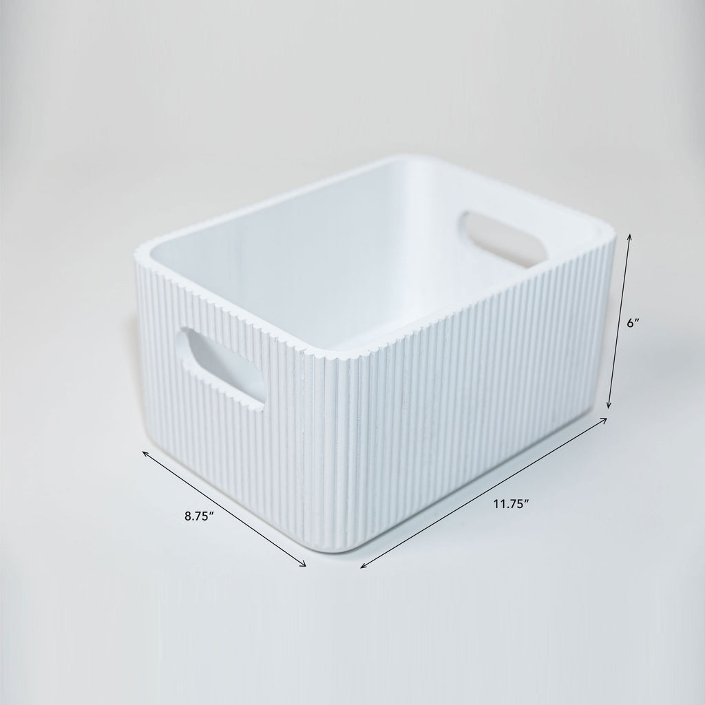Wooden Ribbed Bins – White