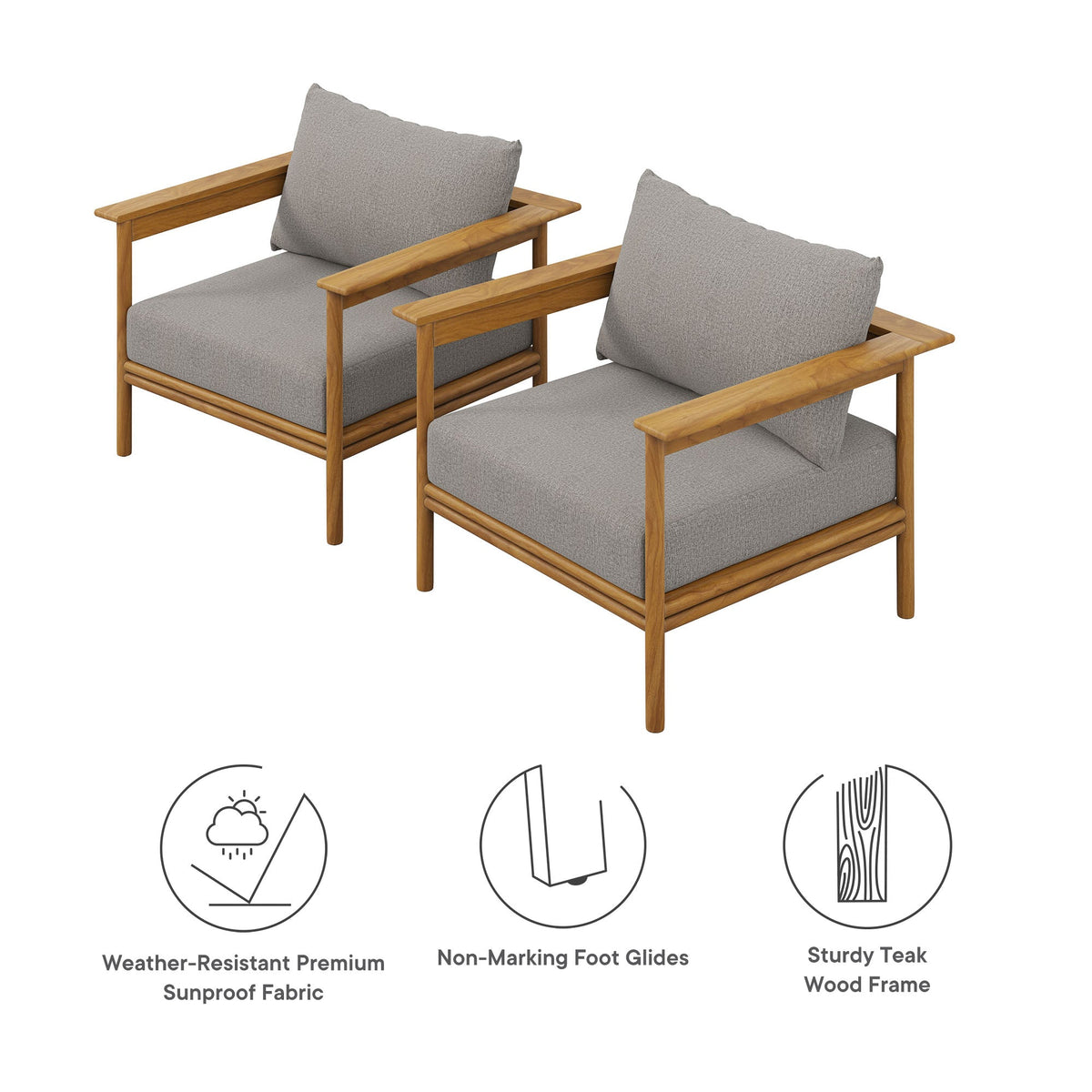Wren Outdoor Patio Teak Wood Armchair Set of 2 by Modway