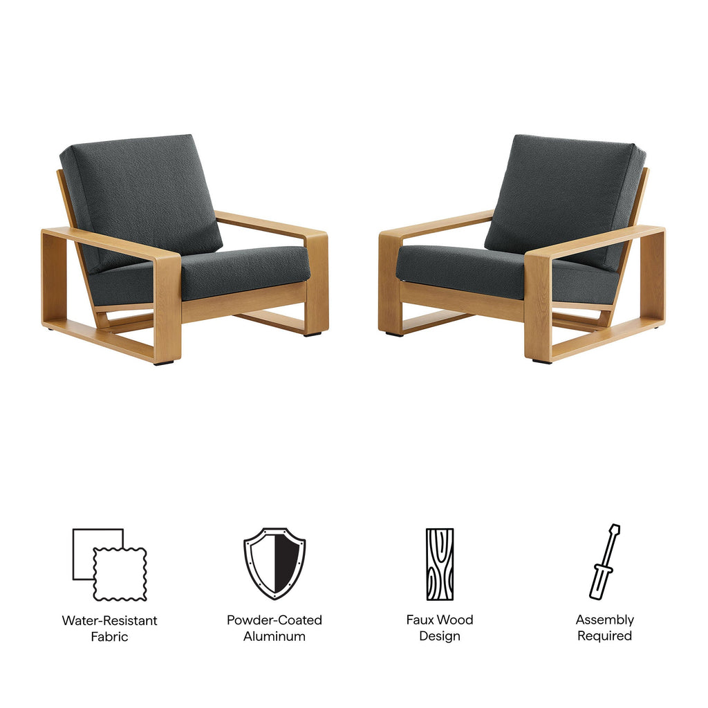 Lirienne Outdoor Patio Aluminum Faux Wood Armchairs Set of 2 by Modway
