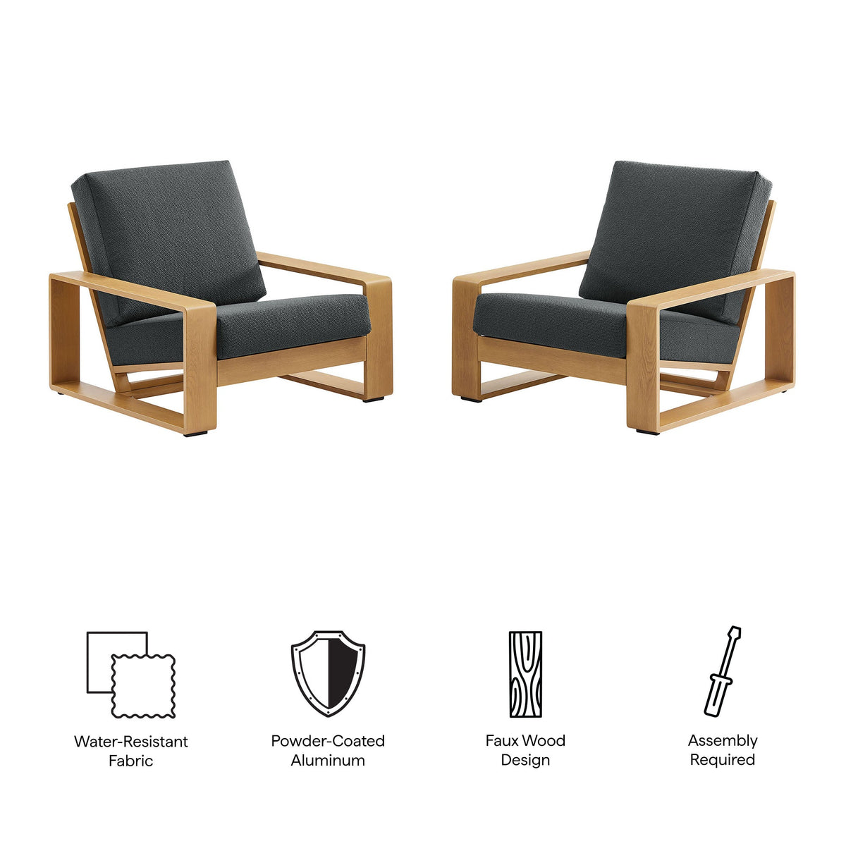 Lirienne Outdoor Patio Aluminum Faux Wood Armchairs Set of 2 by Modway