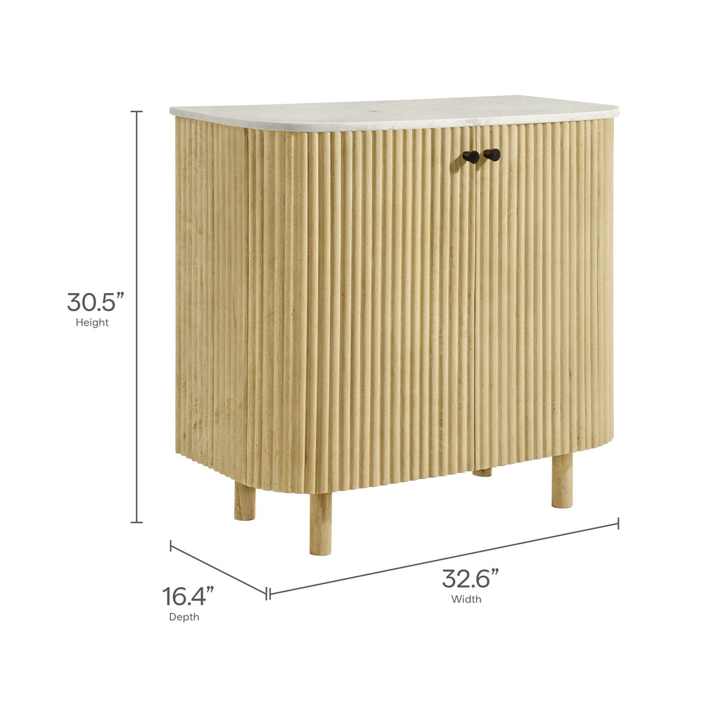 Caldera 33" Curved Solid Wood and Marble Accent Storage Cabinet