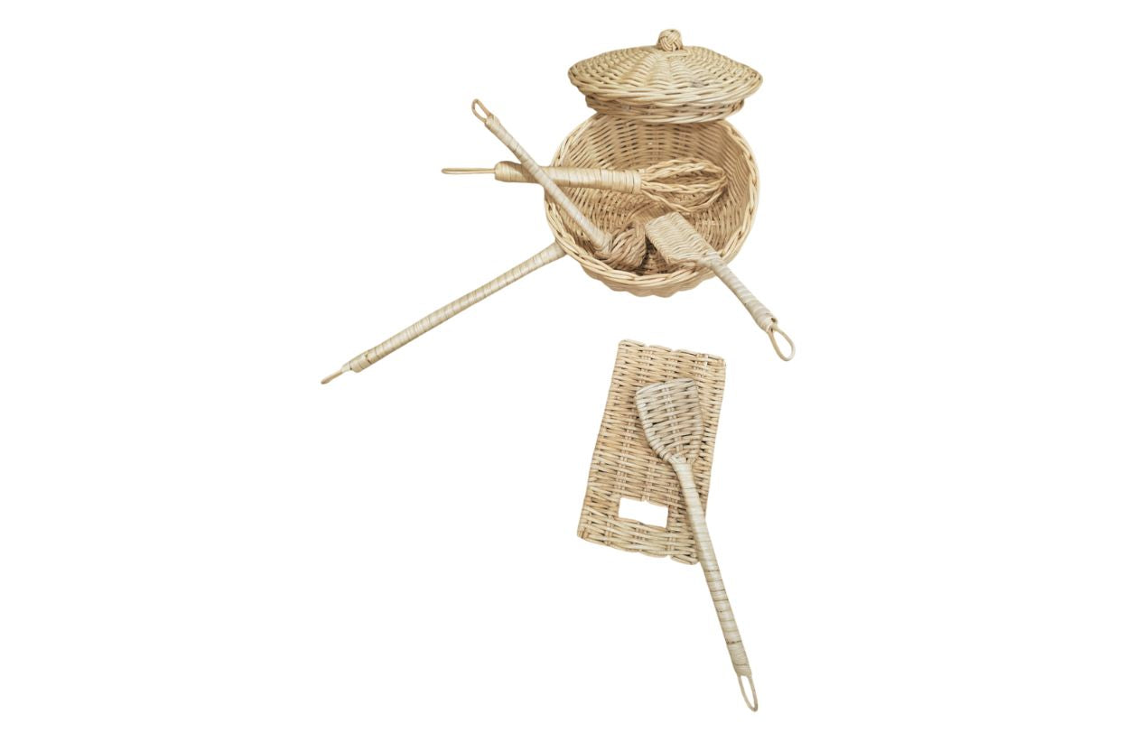 Rattan Play Kitchen Utensil Set