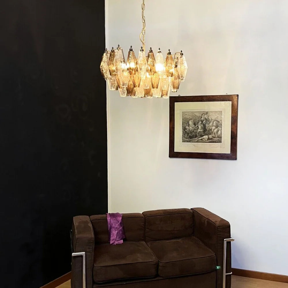 Poliedri Smoked Murano Glass Chandelier
