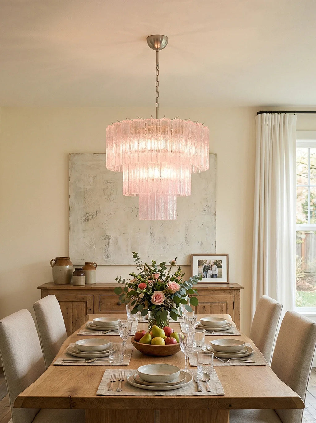 Murano Pink Glass Tube Chandelier