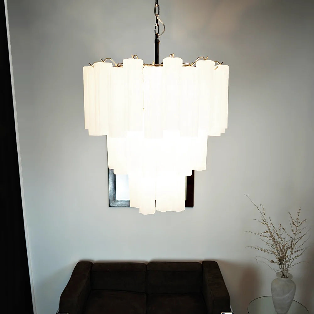 Elegant White Murano Glass Tube Chandelier