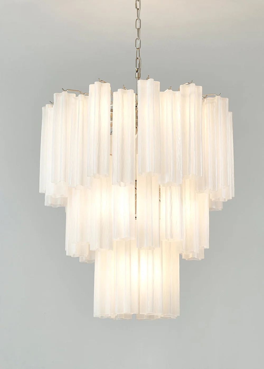 Elegant White Murano Glass Tube Chandelier