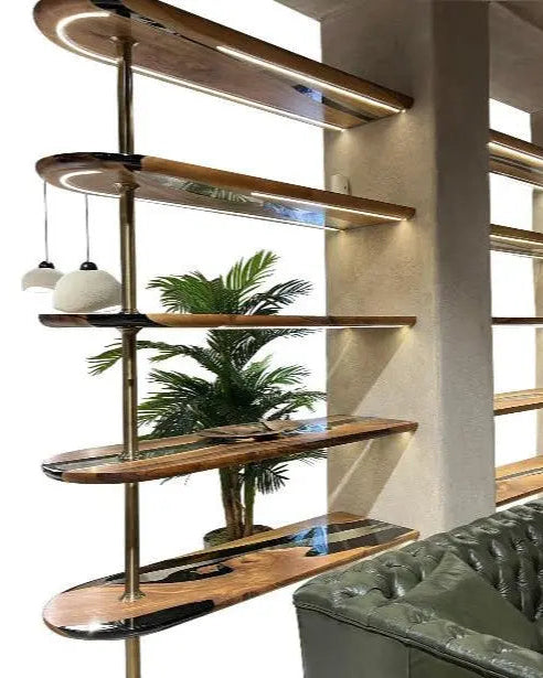 Walnut & Resin Sculptural Shelving Divider
