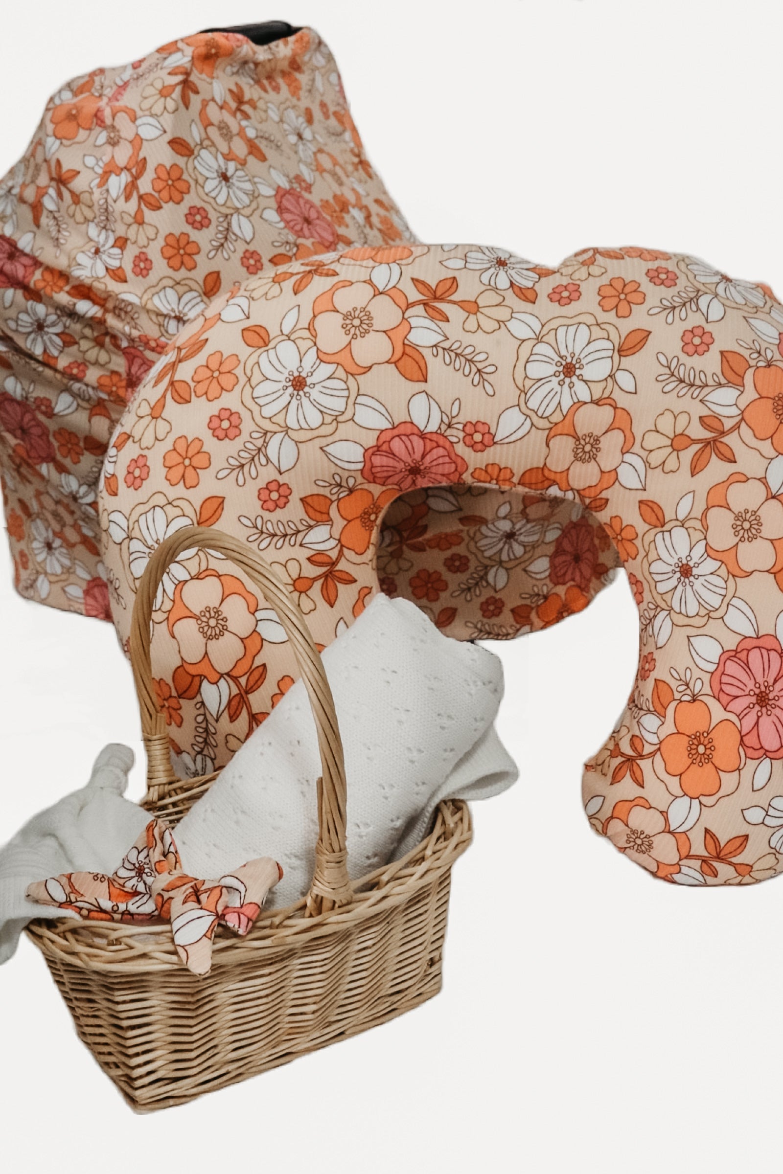 Peach Pink Floral Nursing Pillow Cover