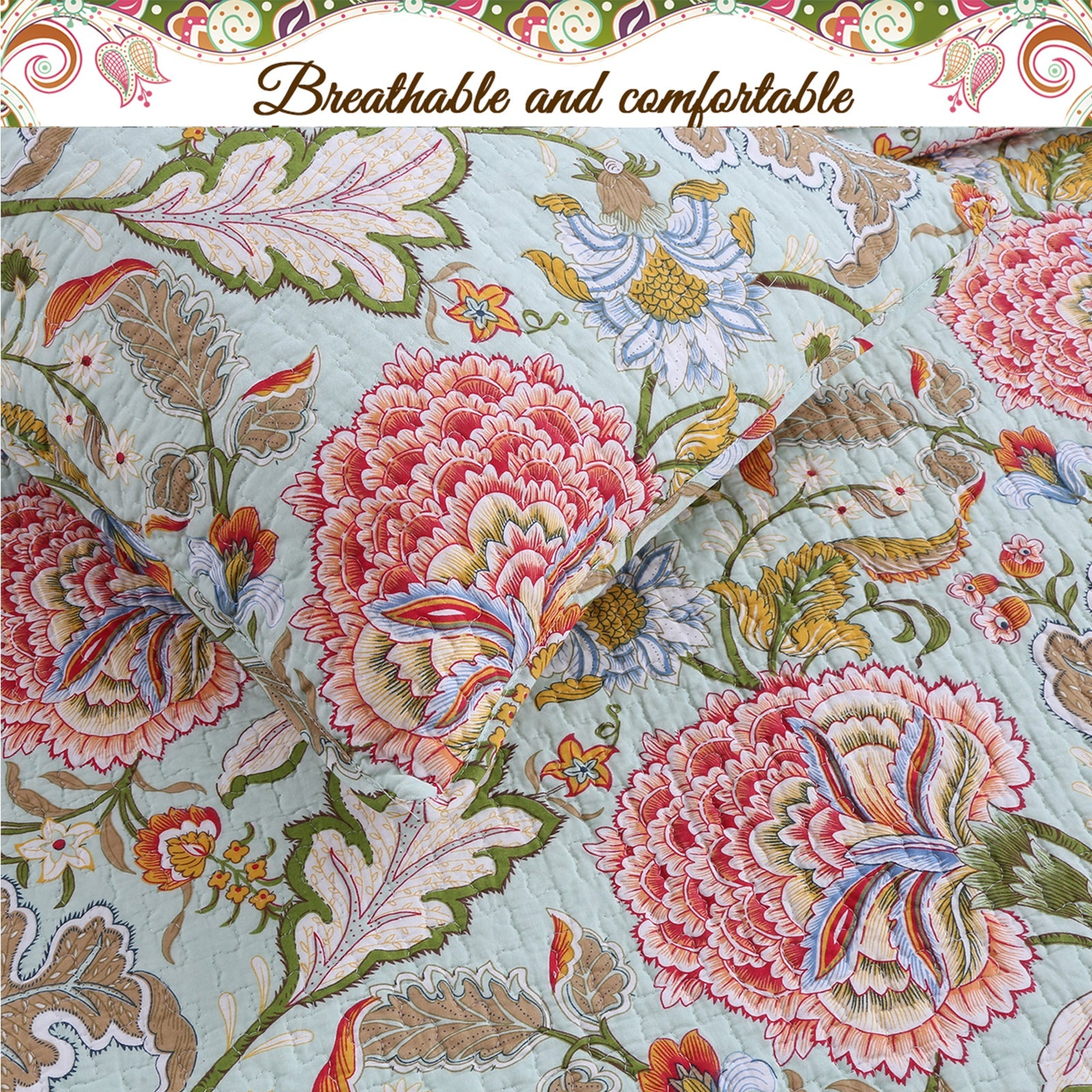 Riemer Tropical Floral Cotton 3-Piece Reversible Quilt Bedding Set