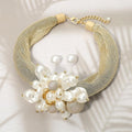 Bold Pearl Cluster Accent Chunky Mesh Statement Necklace