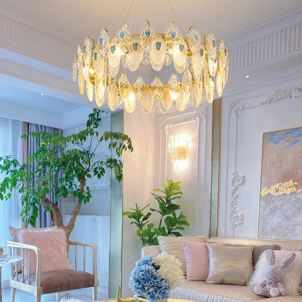 Feather Crystal Abalone Chandelier