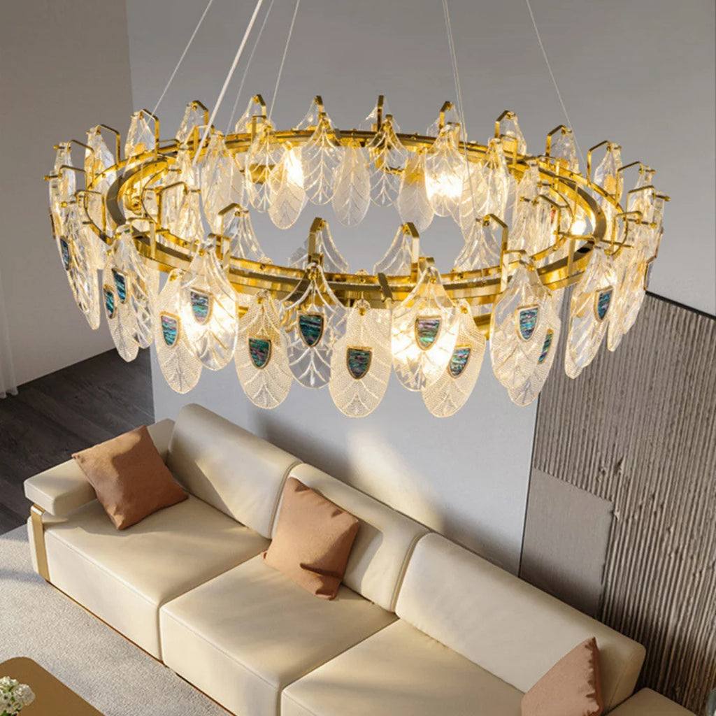 Feather Crystal Abalone Chandelier