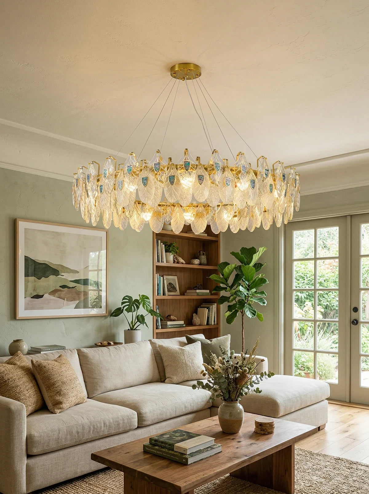 Feather Crystal Abalone Chandelier