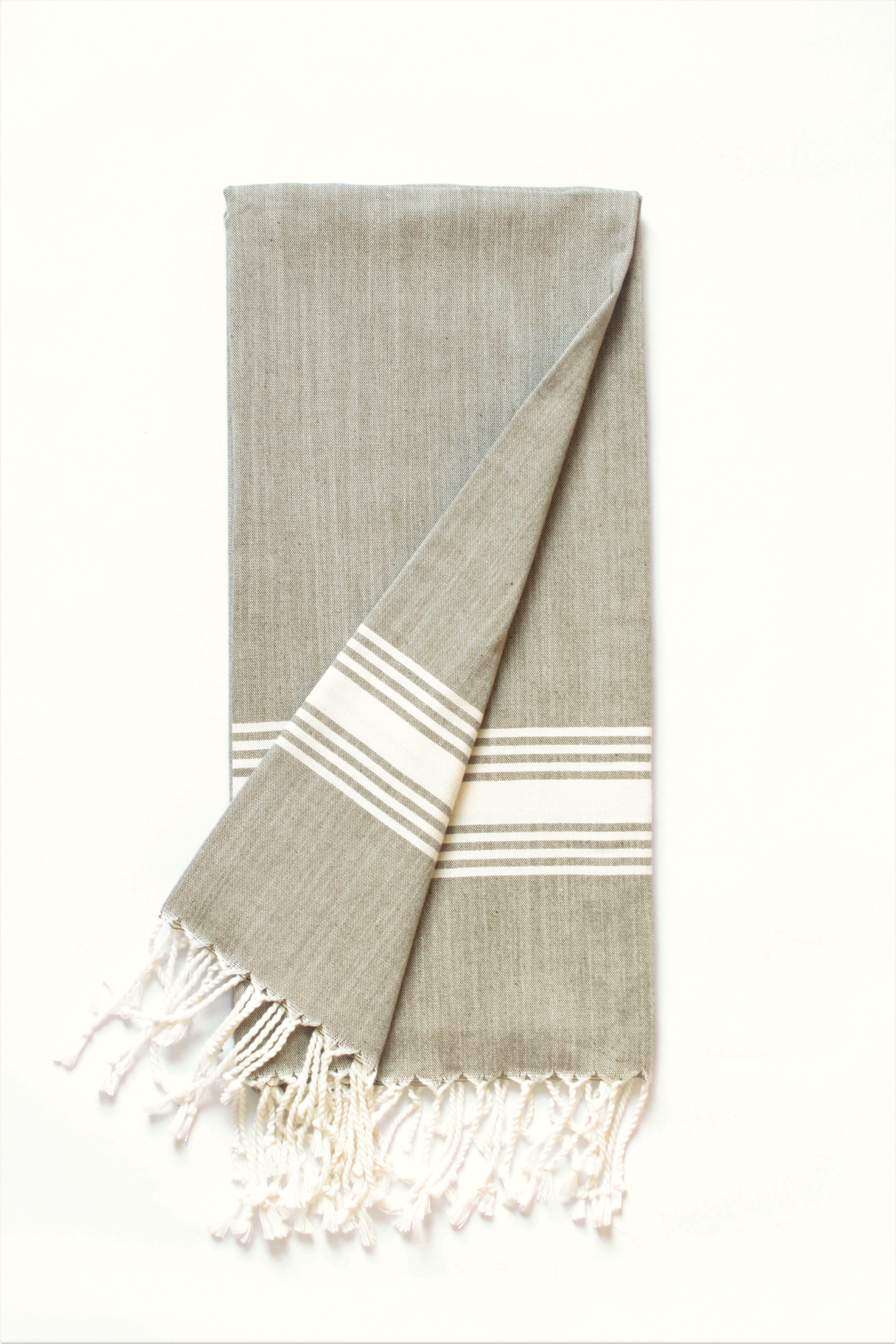 Figueres Turkish Towel — Olive & White