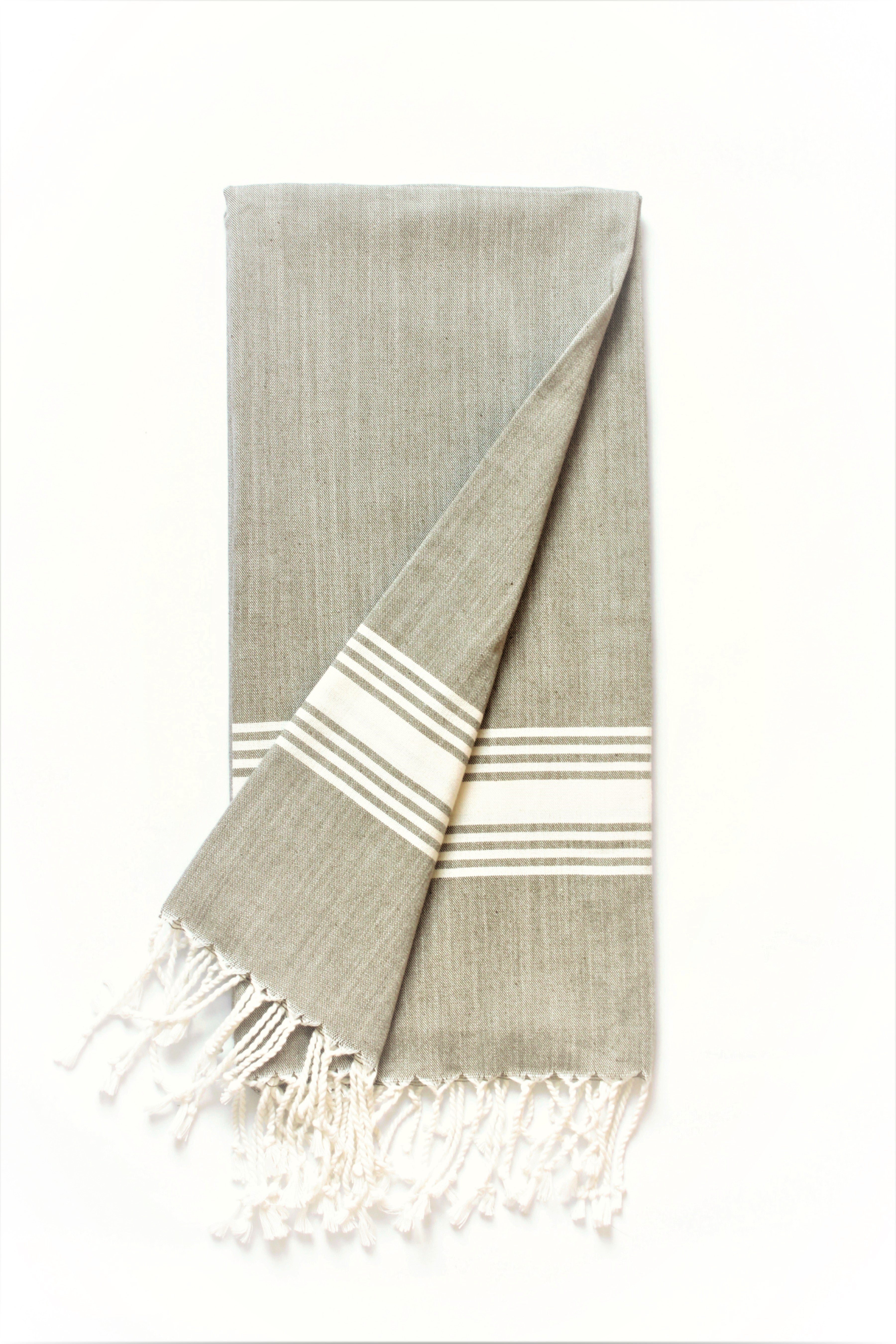 Figueres Turkish Towel — Olive & White