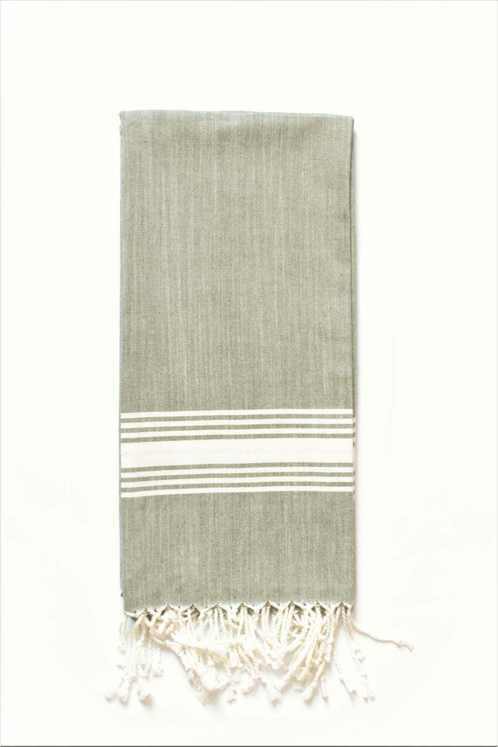 Figueres Turkish Towel — Olive & White