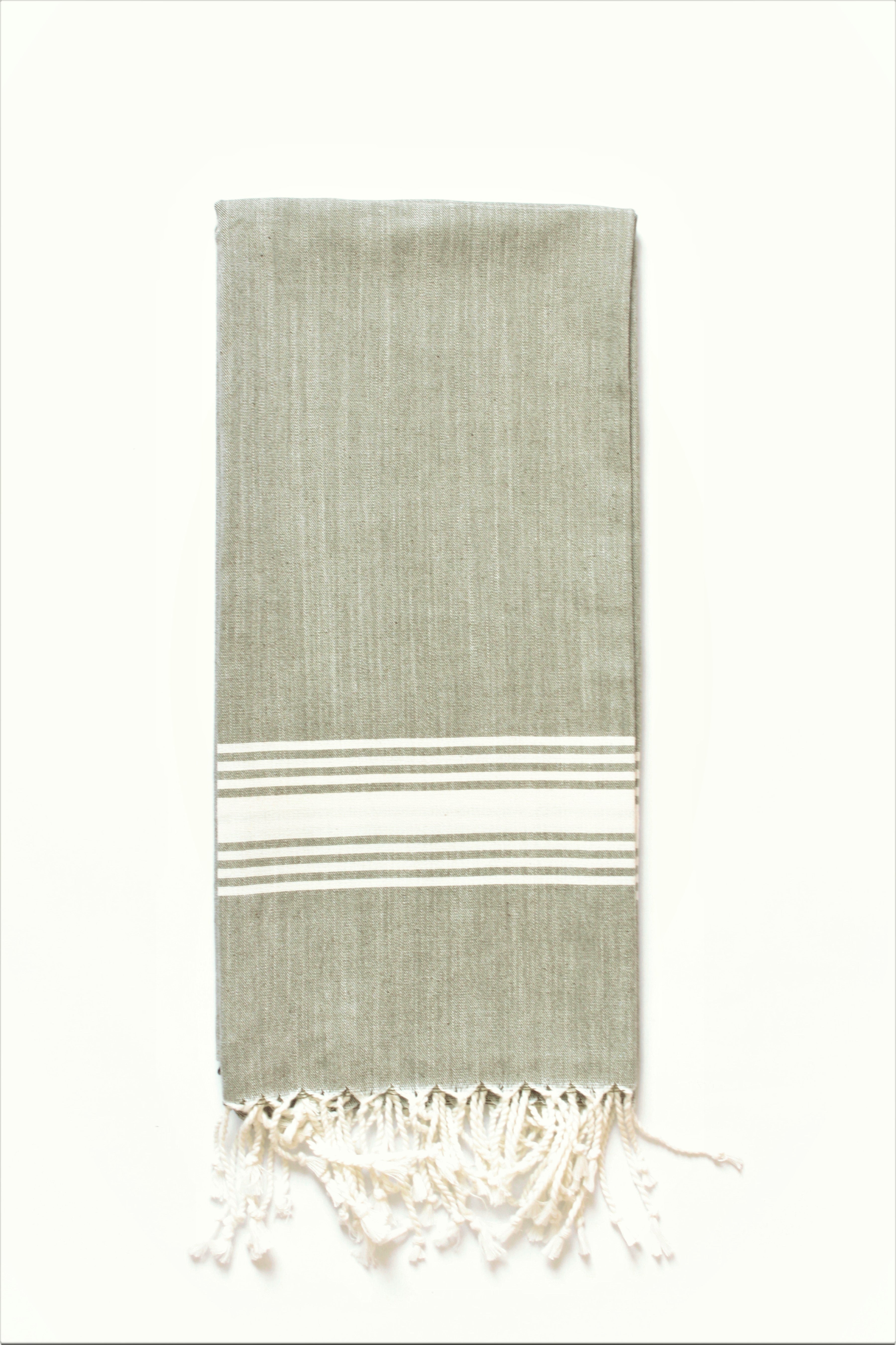 Figueres Turkish Towel — Olive & White