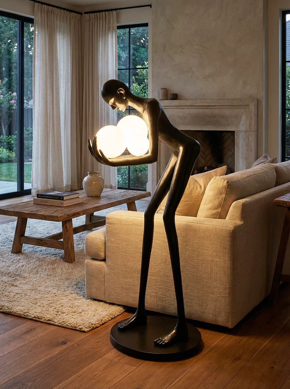 Figure Holding Ball Sculpture Floor Lamp