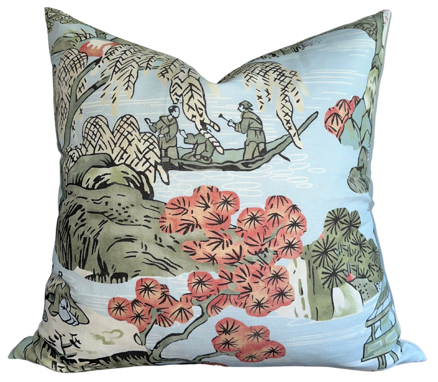 Asian Scenic Pillow Cover in Robins Egg, Thibaut Pillows