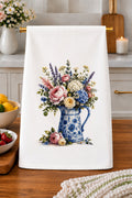French Country Floral in Blue Chinoiserie Pitcher Kitchen Towel