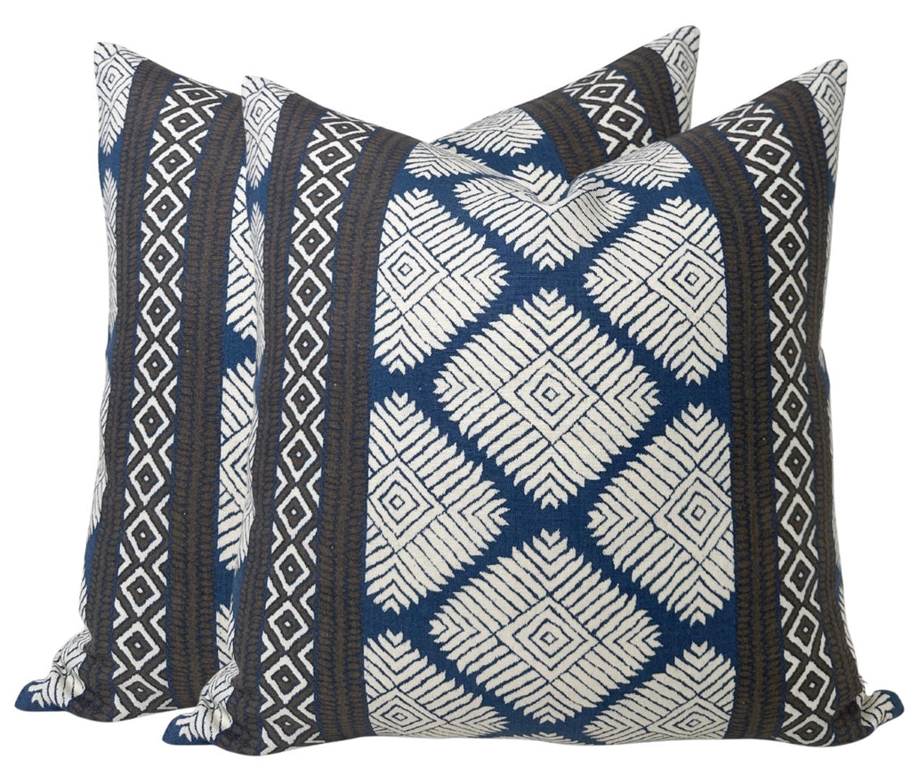 Austin Pillow Cover in Brown + Navy, Thibaut Pillows