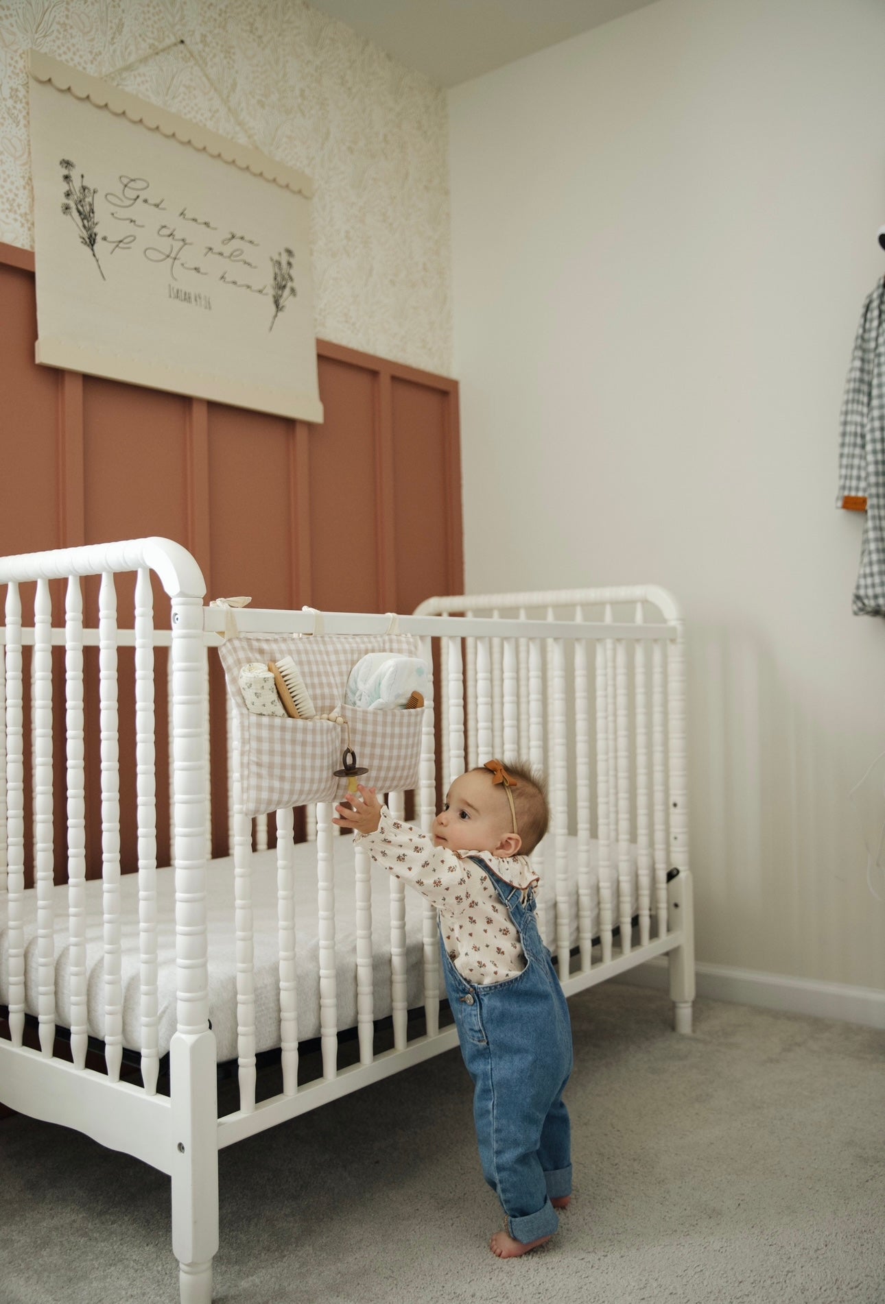Beige White Baby Crib Diaper Caddy Storage Organizer Nursery Room