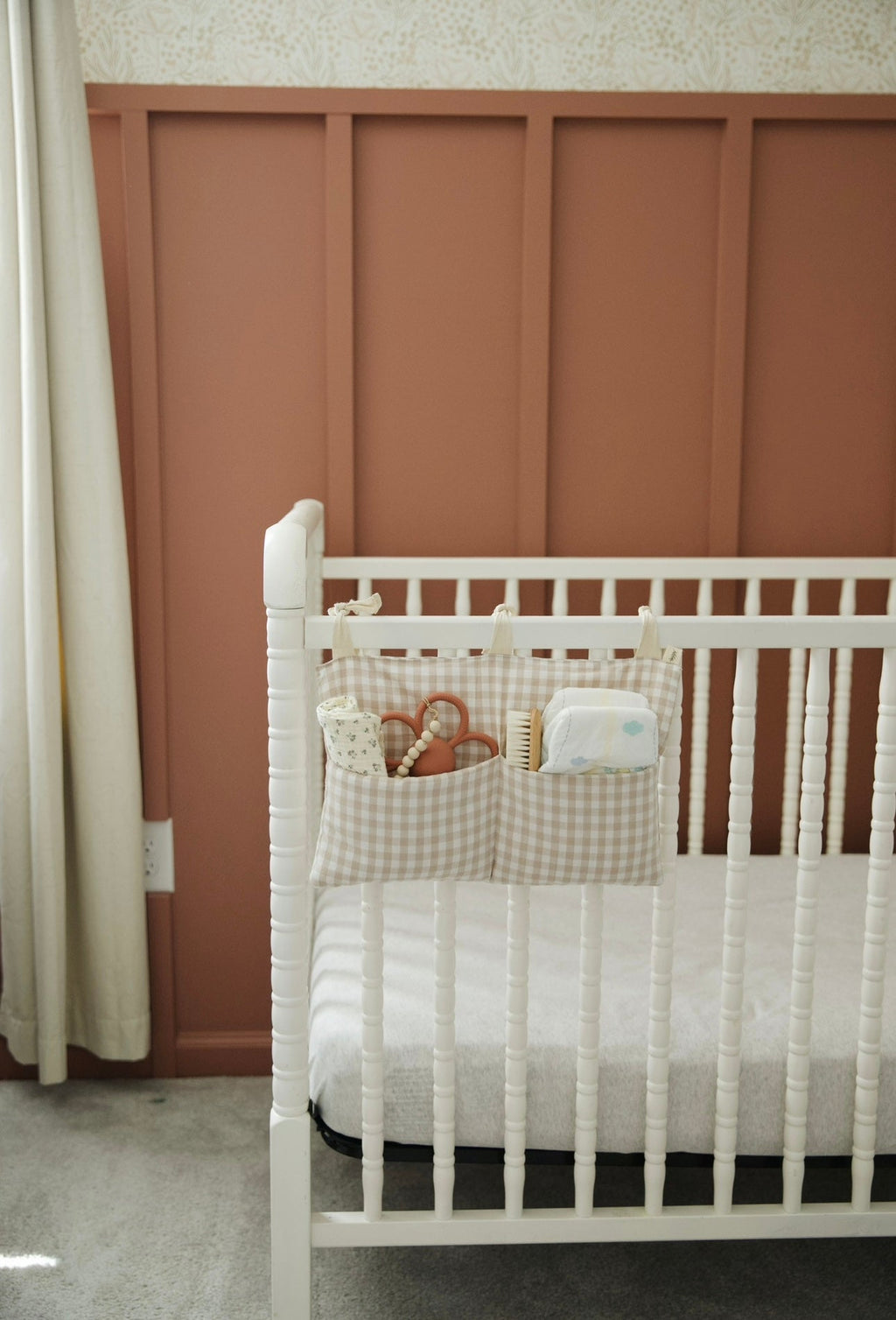 Beige White Baby Crib Diaper Caddy Storage Organizer Nursery Room