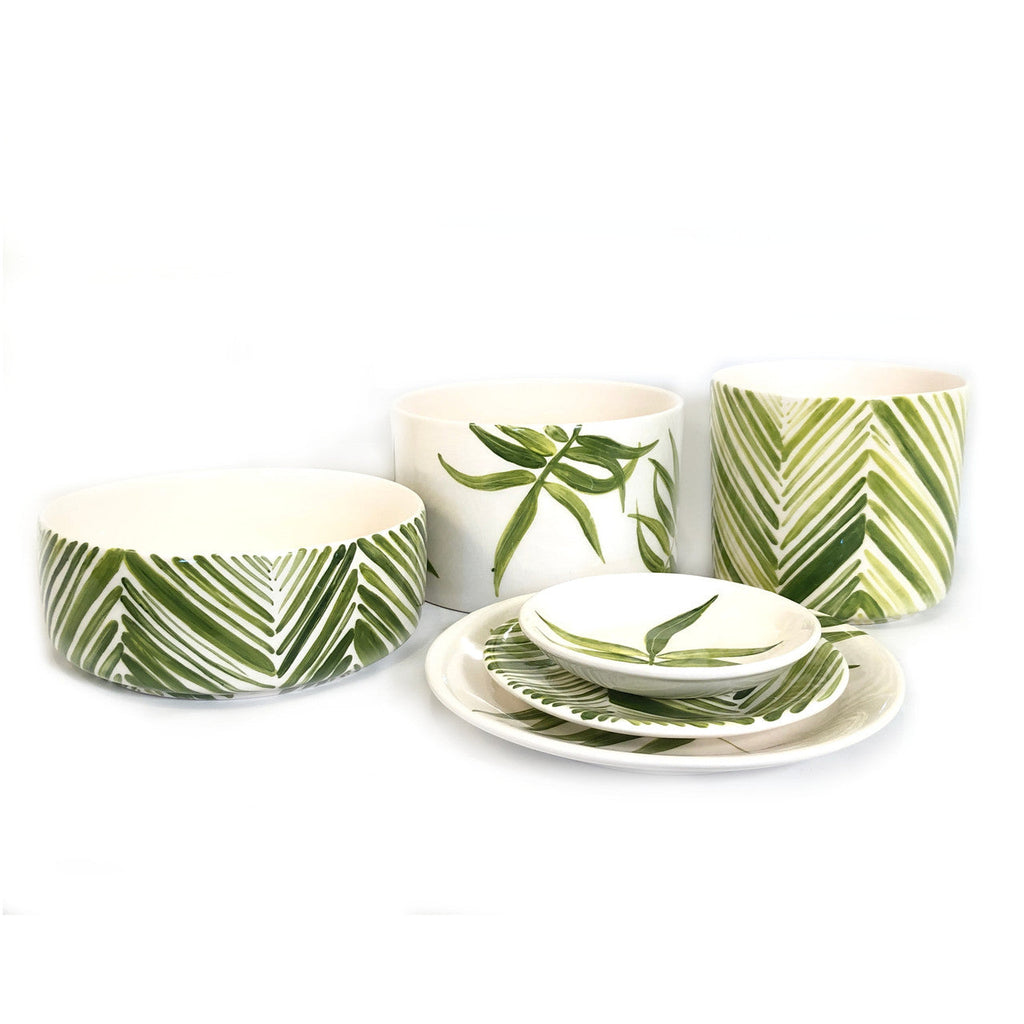 Cylinder Serving Bowl - Green Floating Leaves
