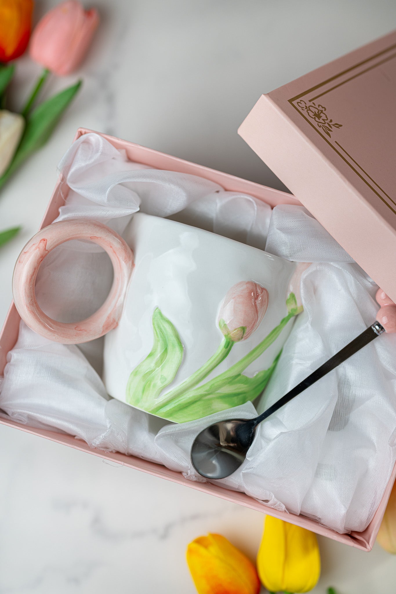 3D Tulip Ceramic Mug & Spoon Gift Set