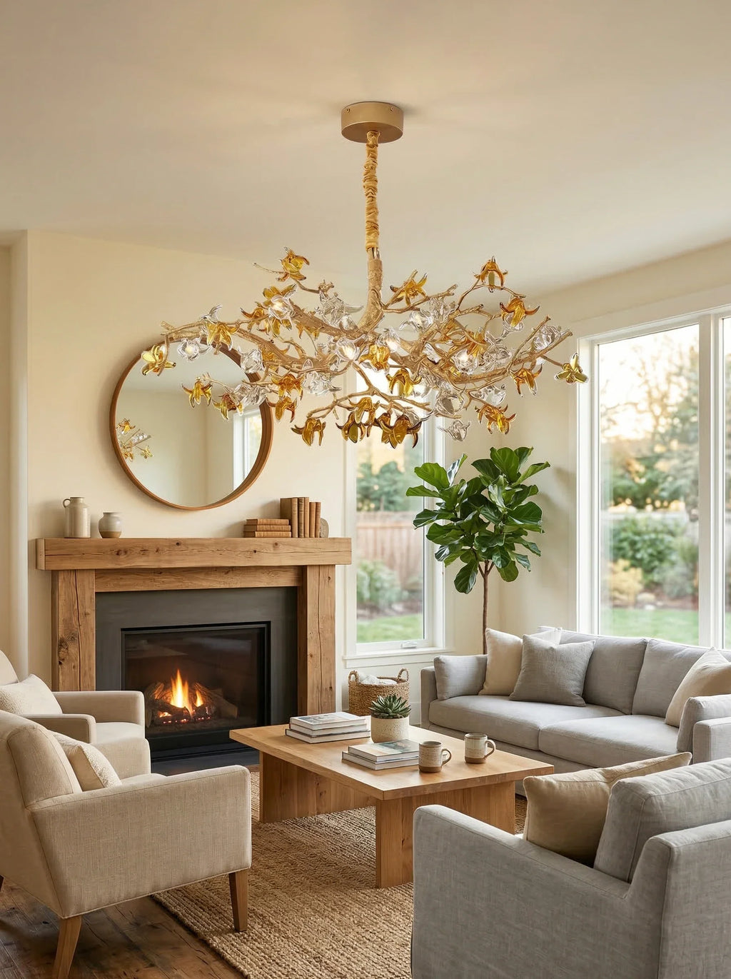 Aosta Brass Glass Blossom Chandelier