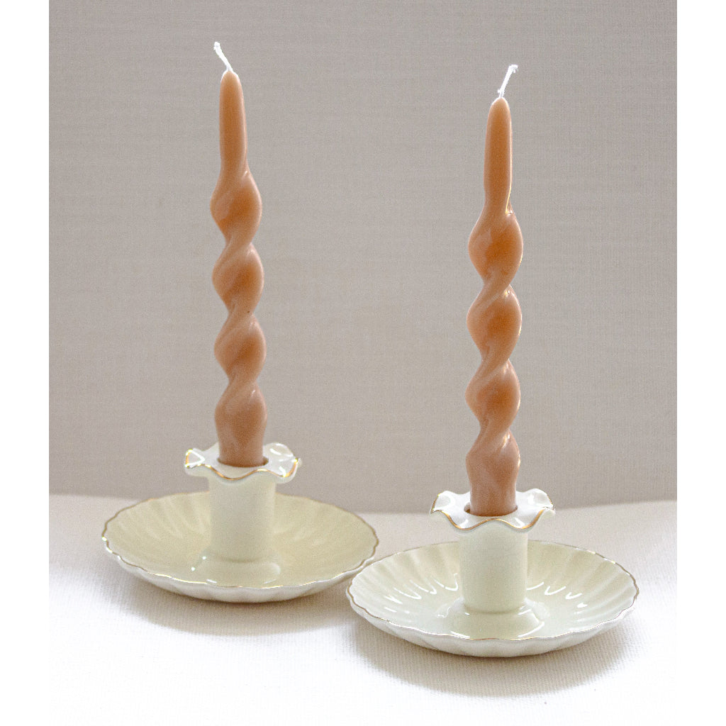 Gilded Cream Ceramic Candle Holders - Pair