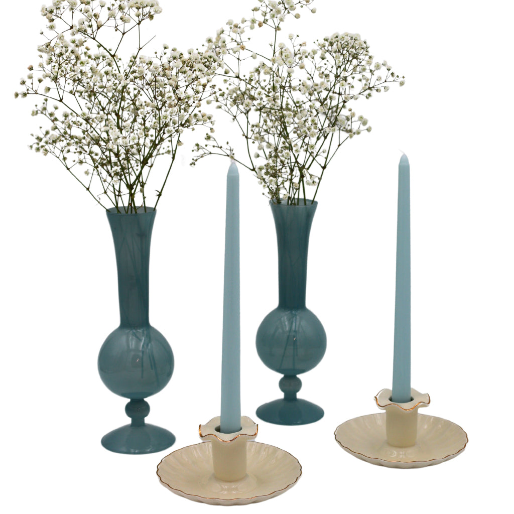 Gilded Cream Ceramic Candle Holders - Pair