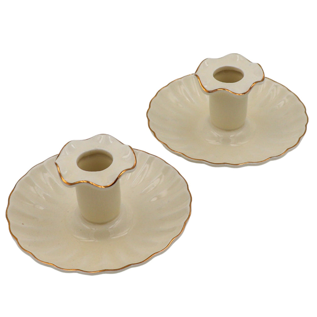 Gilded Cream Ceramic Candle Holders - Pair