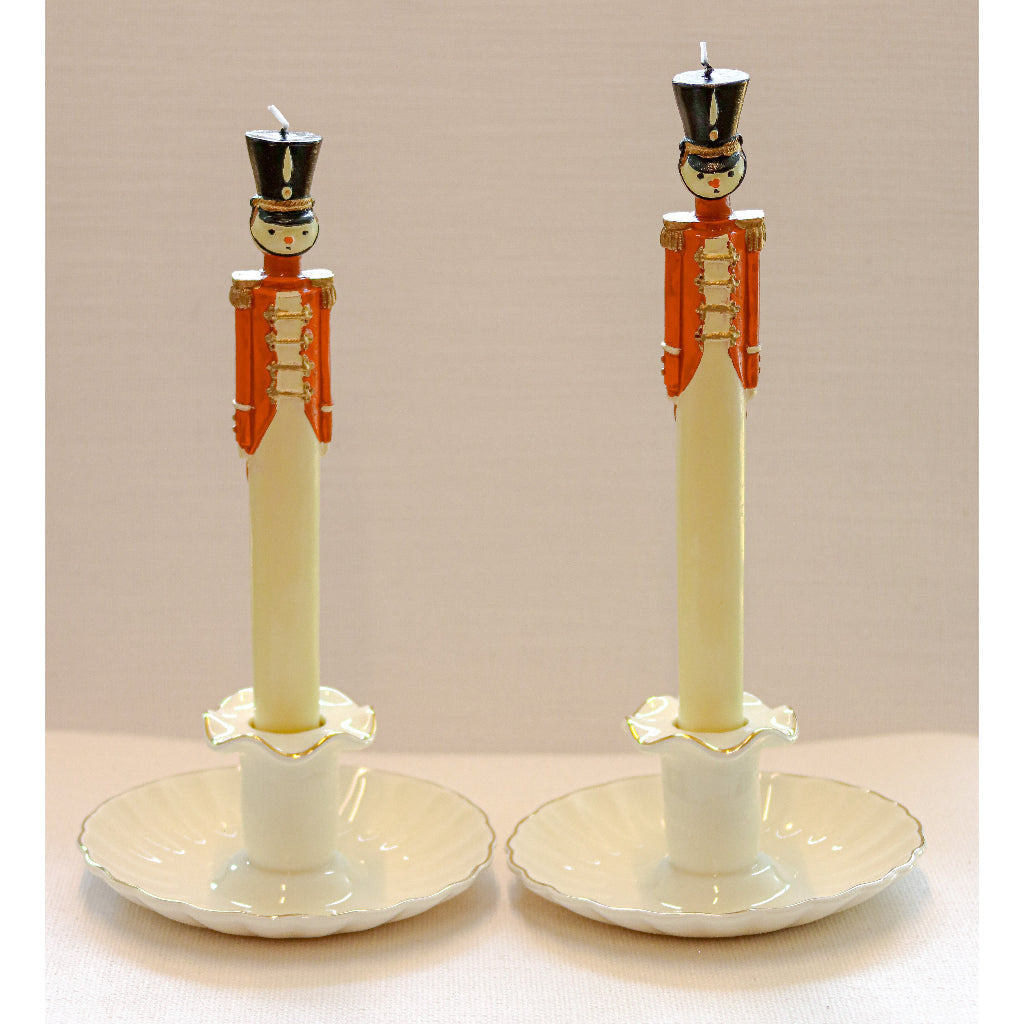 Gilded Cream Ceramic Candle Holders - Pair