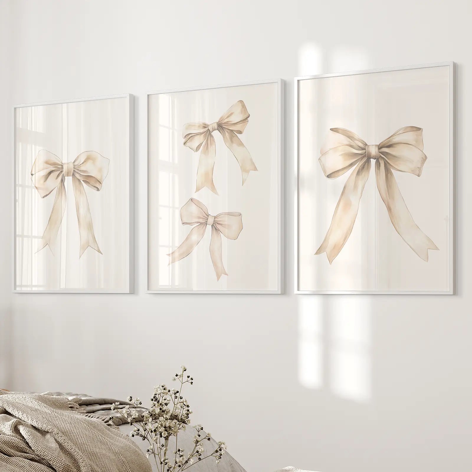Neutral Bow Nursery Wall Art Set