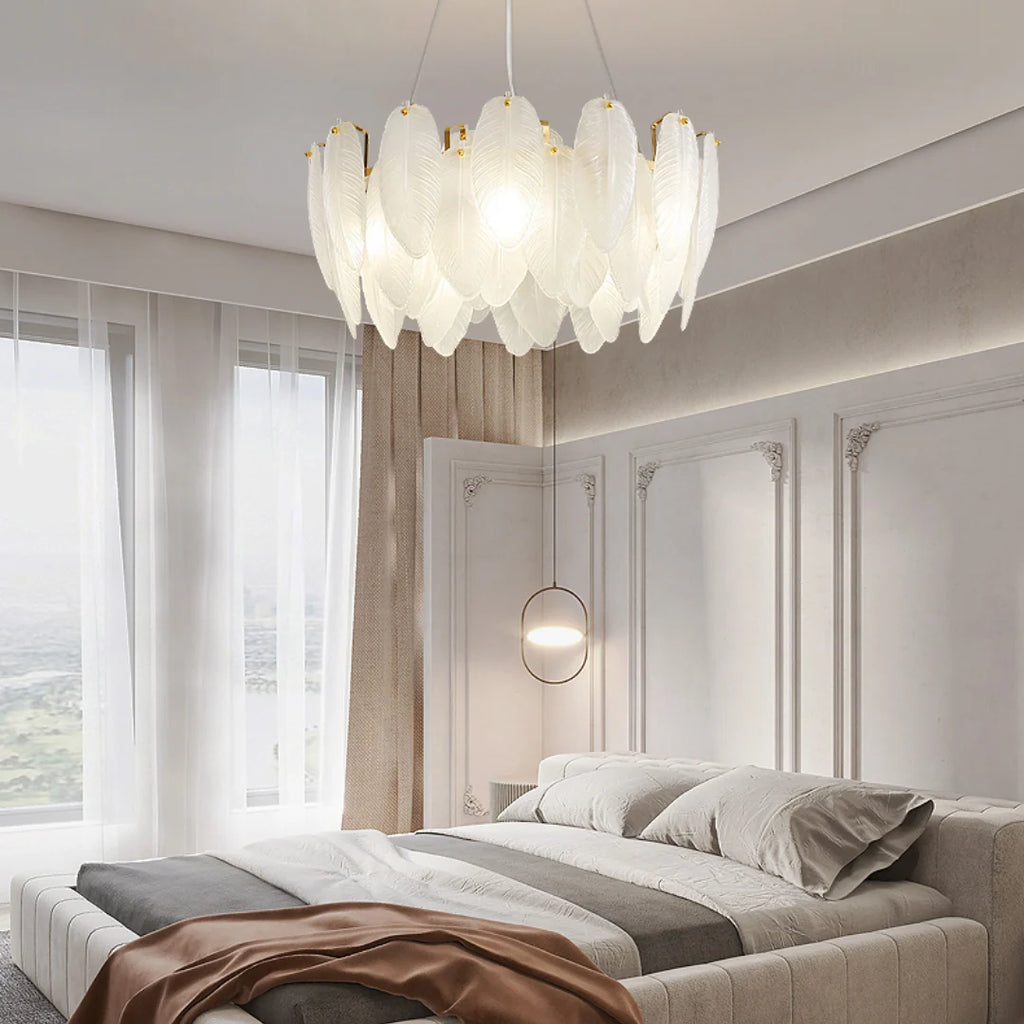 Glass Frosted Feather Chandelier