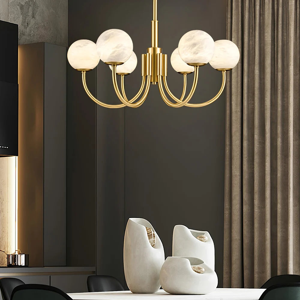 Gold Alabaster Round Chandelier