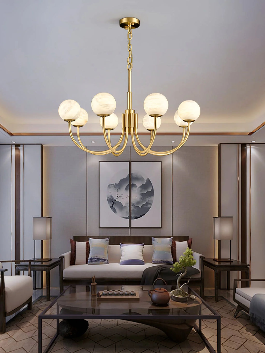 Gold Alabaster Round Chandelier