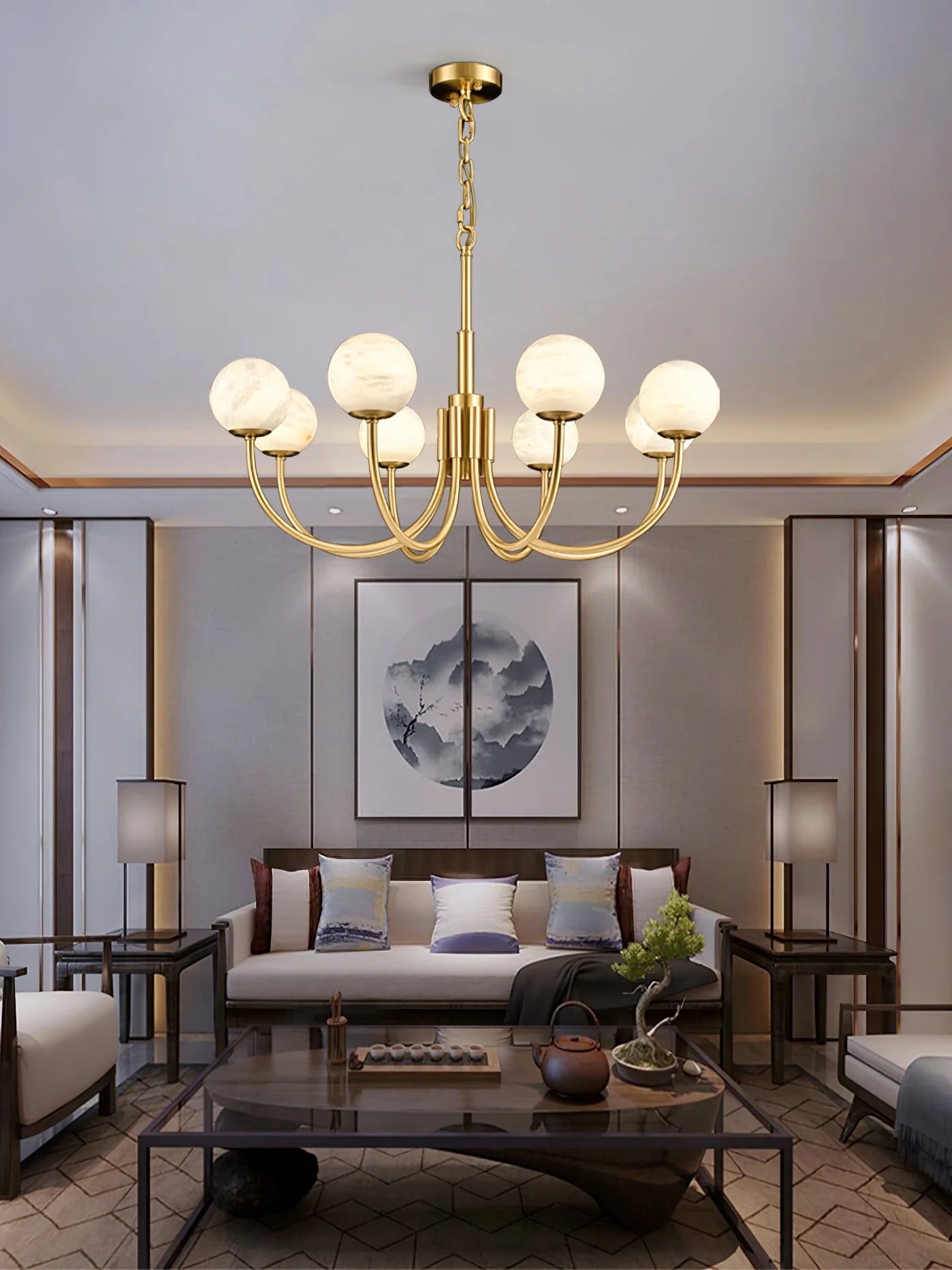 Gold Alabaster Round Chandelier