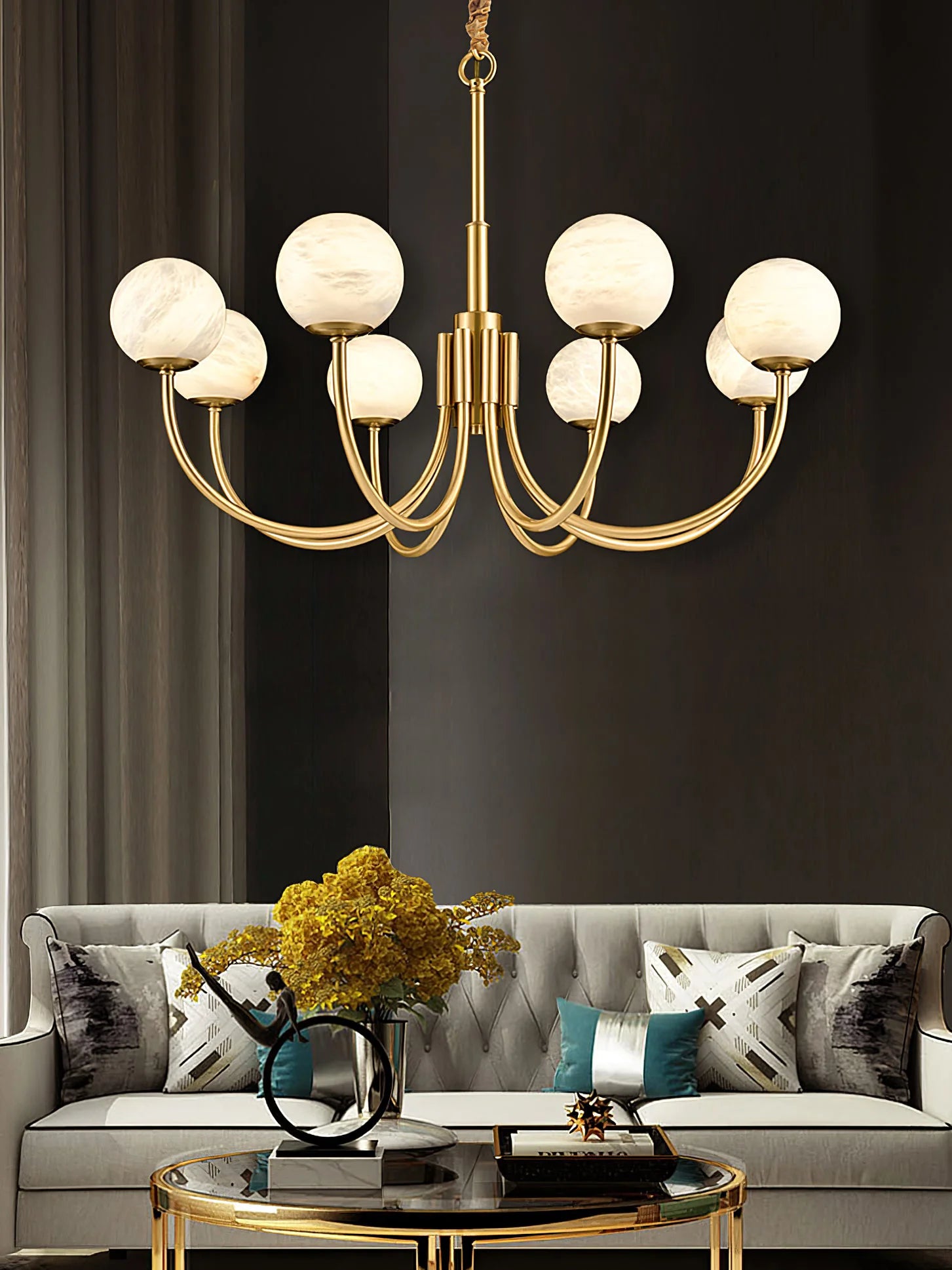Gold Alabaster Round Chandelier