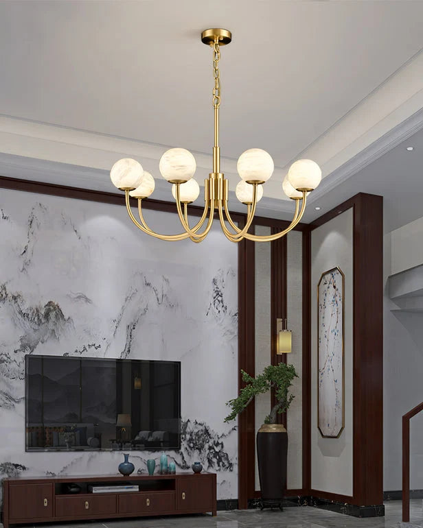 Gold Alabaster Round Chandelier
