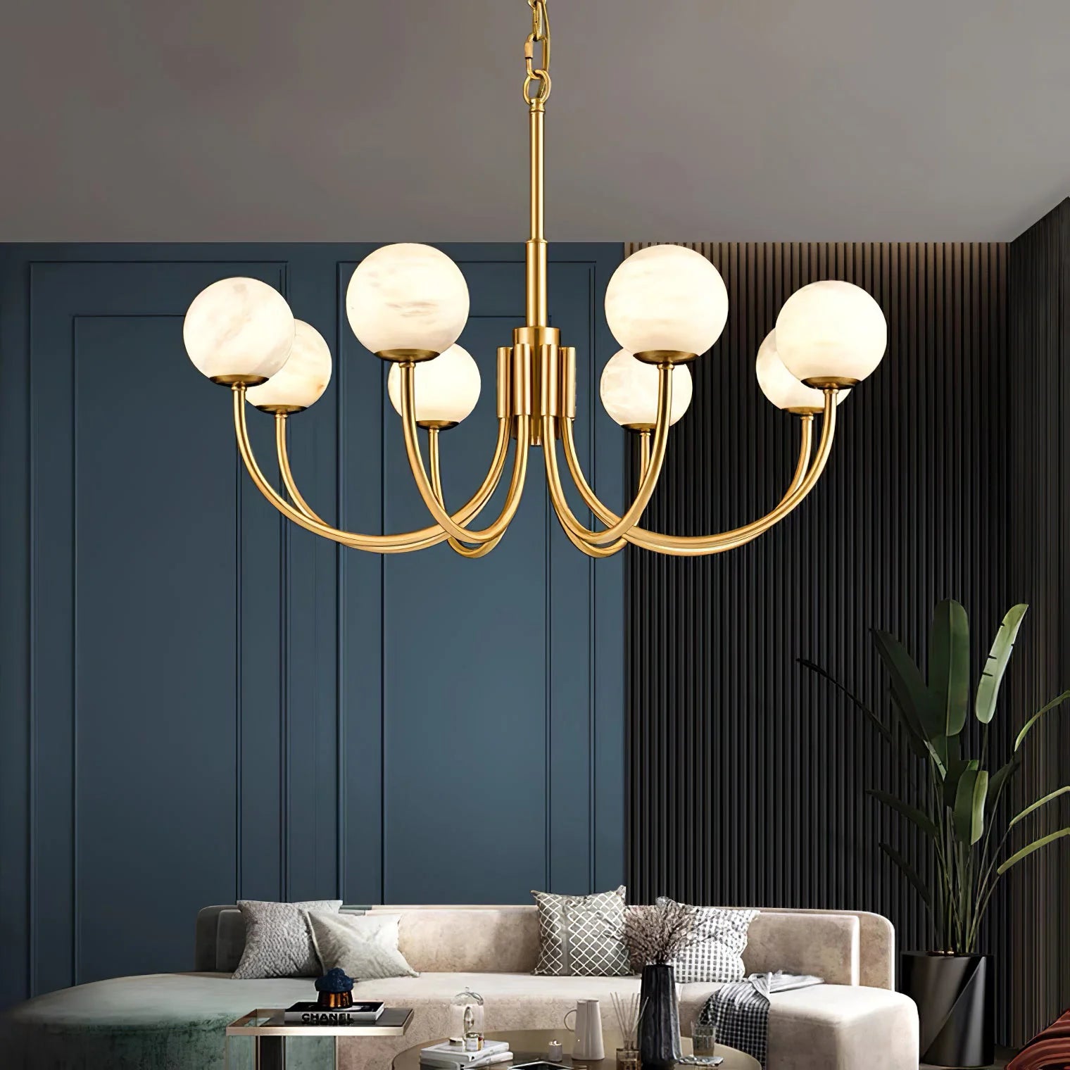 Gold Alabaster Round Chandelier